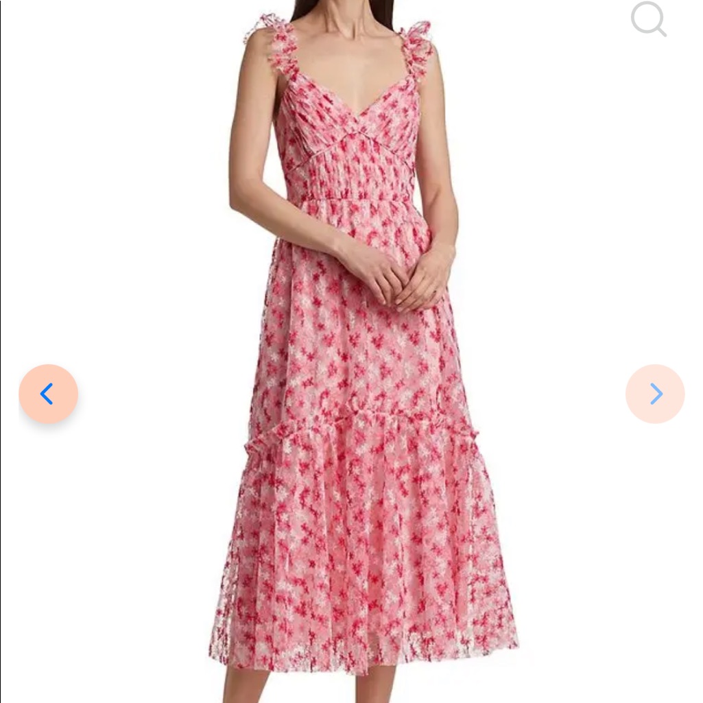 Monique Lhuillier Pink Floral Midi Dress
